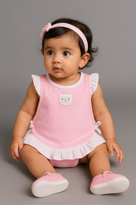 Baby Girls Polka Print Fit and Flare Frock Dress With Brief