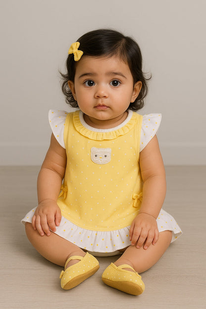 Baby Girls Polka Print Fit and Flare Frock Dress With Brief