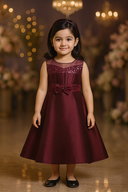 Girls Solid Fit and Flare Long Frock Dress