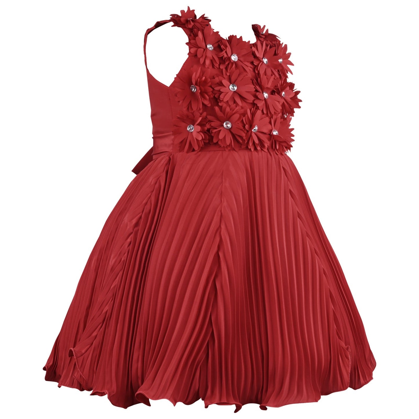 Elegant Red Floral Embellished Satin Party Dress for Girls