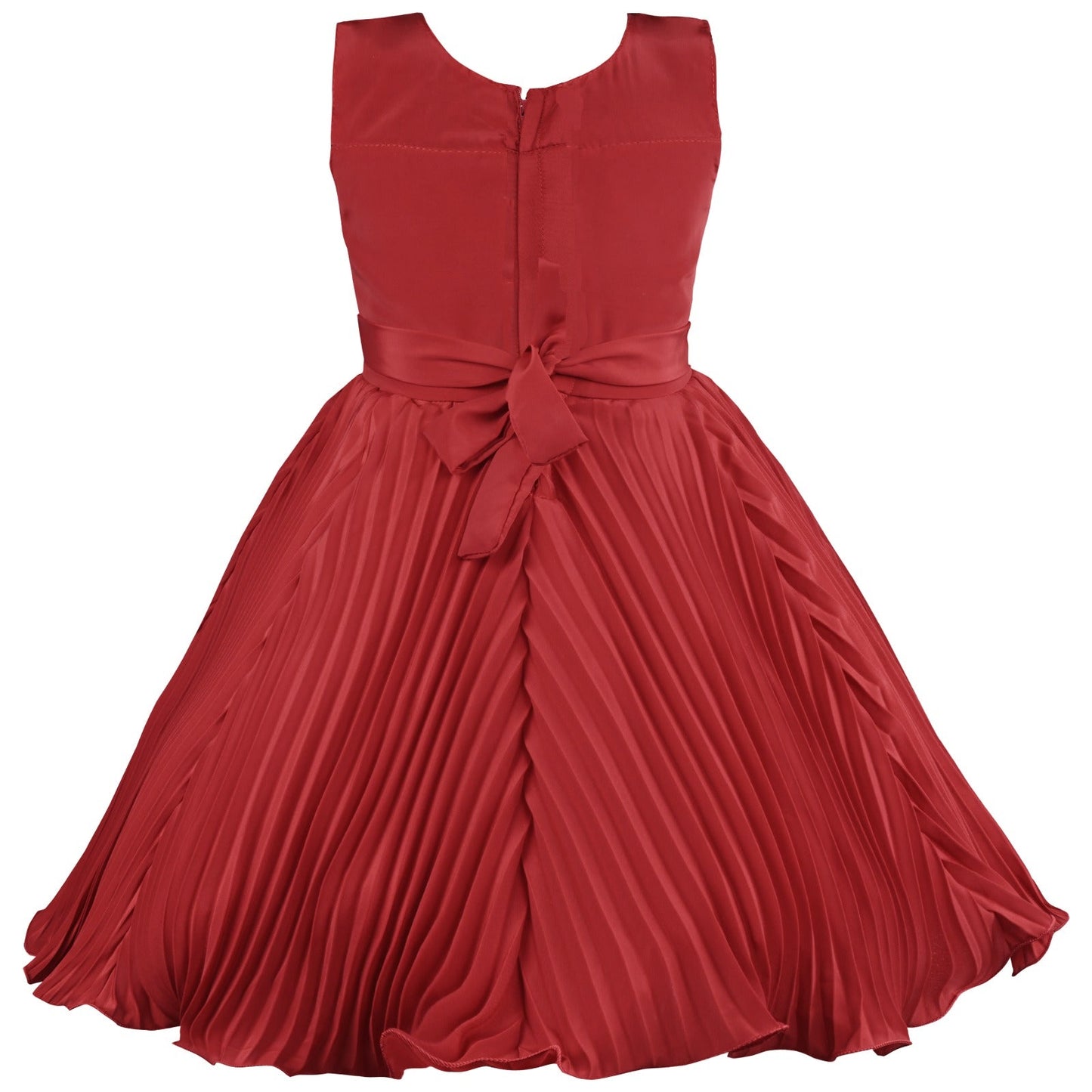 Elegant Red Floral Embellished Satin Party Dress for Girls