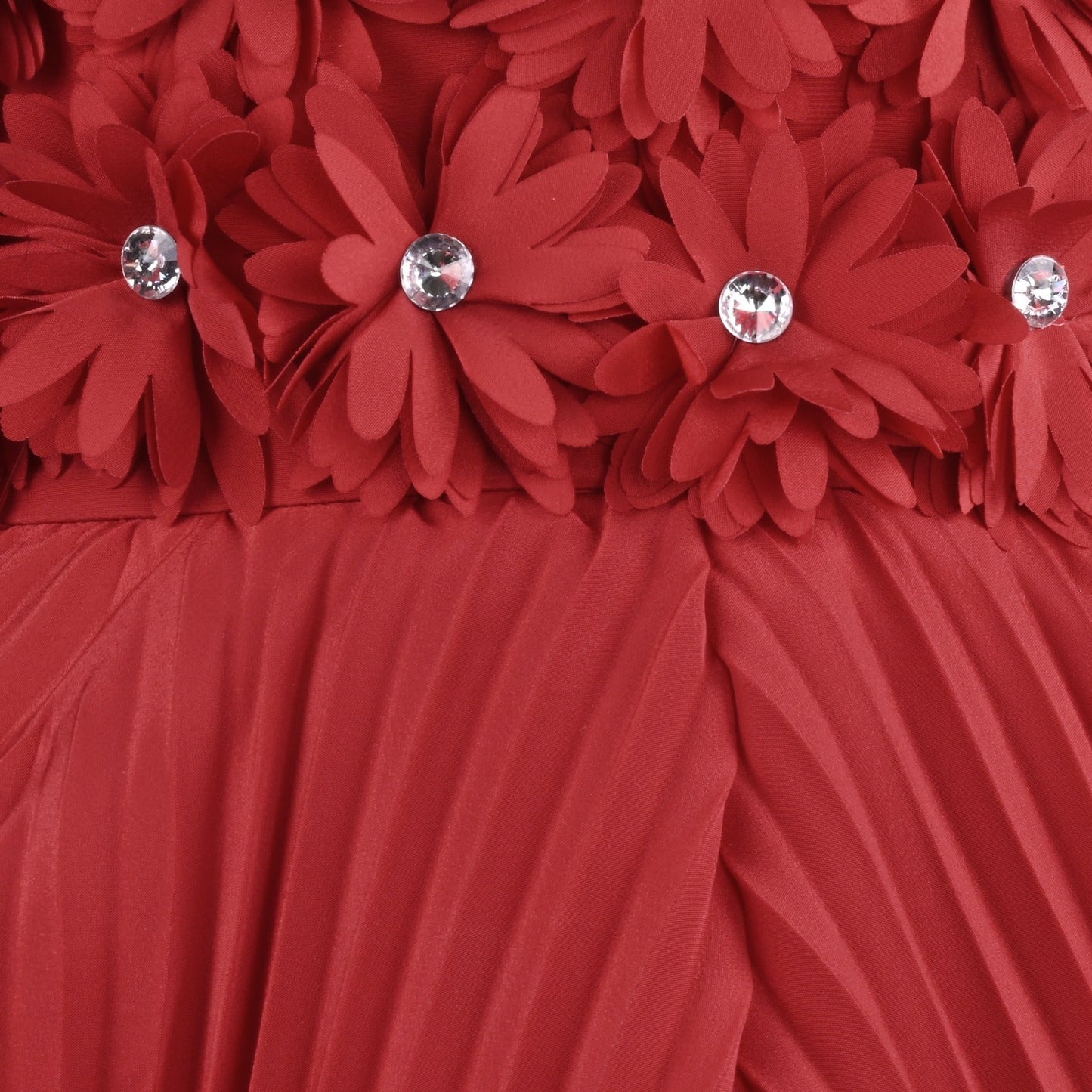 Elegant Red Floral Embellished Satin Party Dress for Girls