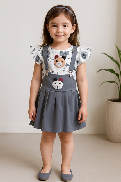 Girls Pure Cotton Pink Rose One-Shoulder Dress