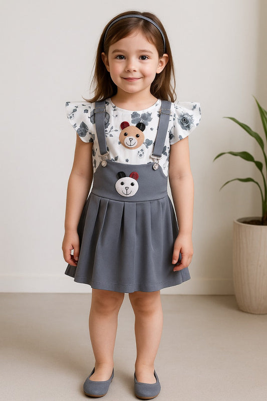 Girls Pure Cotton Pink Rose One-Shoulder Dress