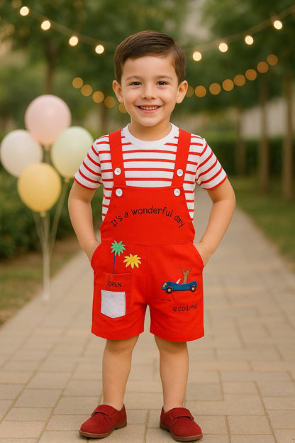 Boys Striped T-shirt and Dungaree Clothing Set