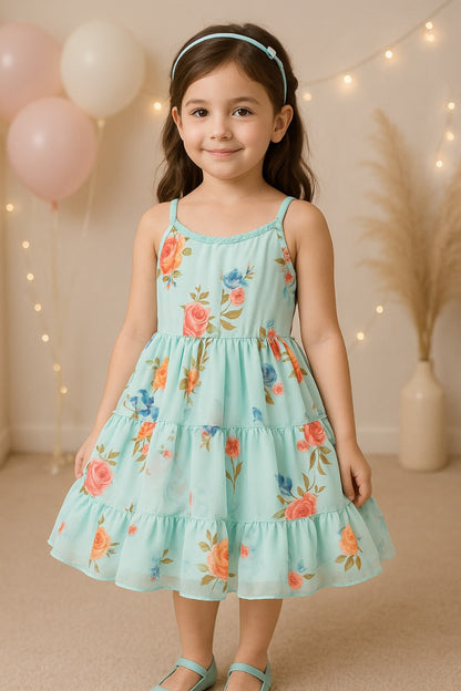 Girls Floral Printed Fit and Flare Dress