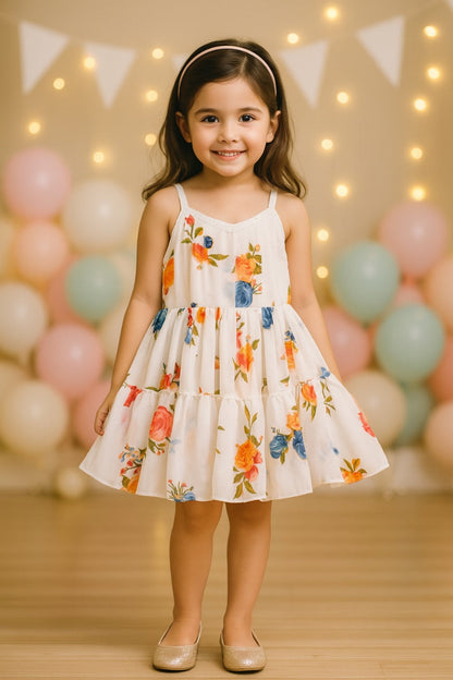 Girls Floral Printed Fit and Flare Dress