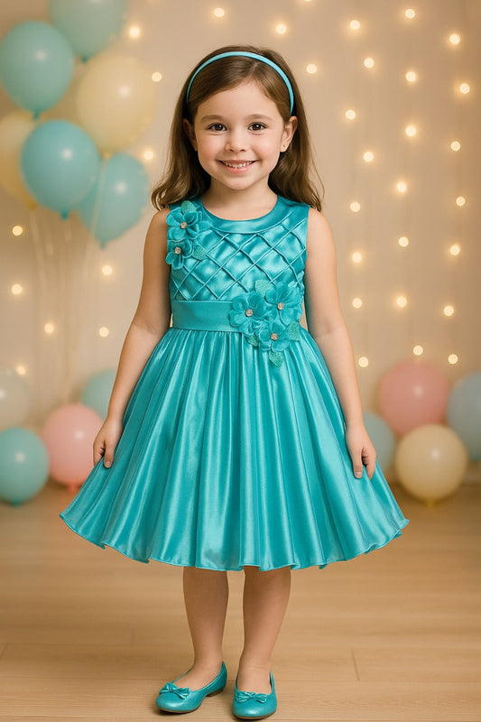 Girls No Sleeve Solid Pleated Frock Dress