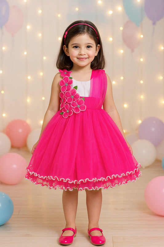 Girls Knee Length A-Line Frock Dress - Pink