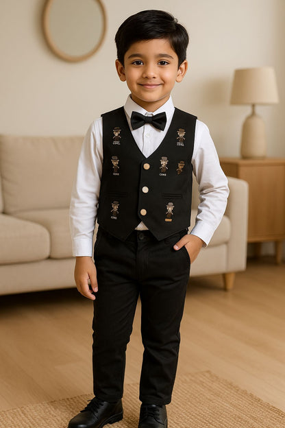 Jivzo Shirt With Waistcoat And Pant For Boys (bsp009dgrn)