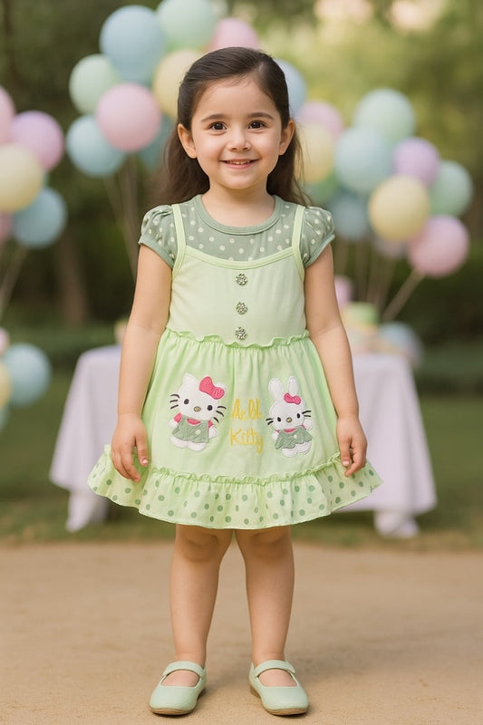 Girls Hello Kitty Embroidered Cotton Casual Dress
