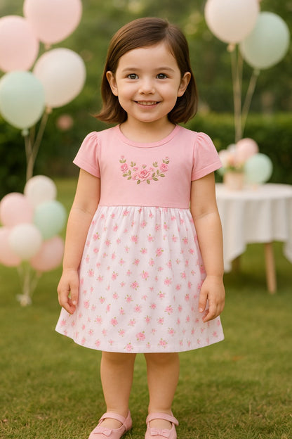 Baby Girls Floral Print A-Line Frock Dress With Brief