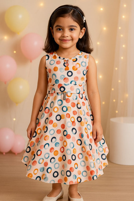 Girls Polka Print Fit and Flare Sleeveless Frock Dress