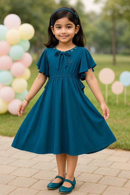 Girls Stylized Neck Fit and Flare Dress