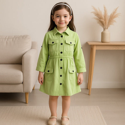 Girls Full Sleeve Solid Fit and Flare Frock Dress