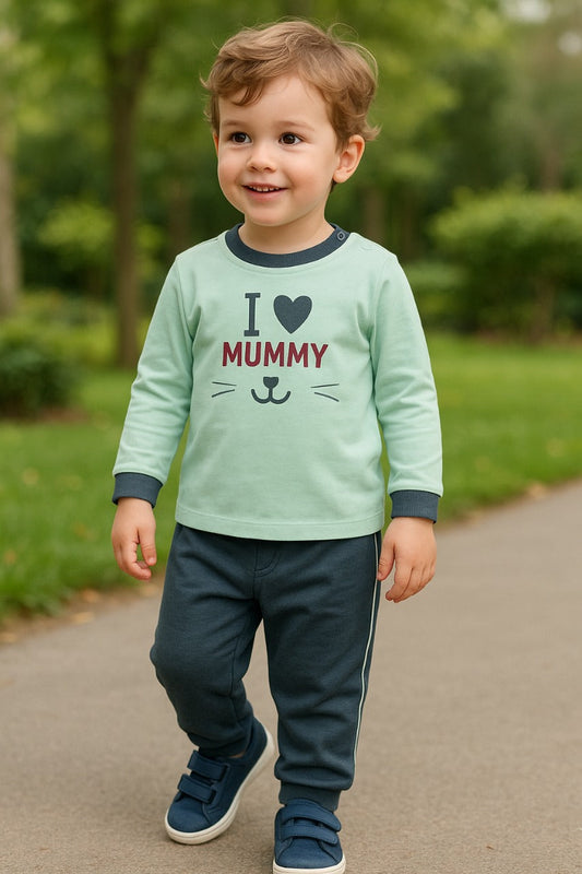 Boys Printed T-Shirt and Pant Set - Light Green (Toddler)