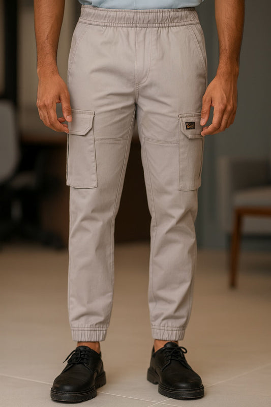 Men’s Cotton Cargo Pants | Comfortable Casual Wear with Multi Utility Pockets | Elastic Waist & Cuffed Jogger Fit