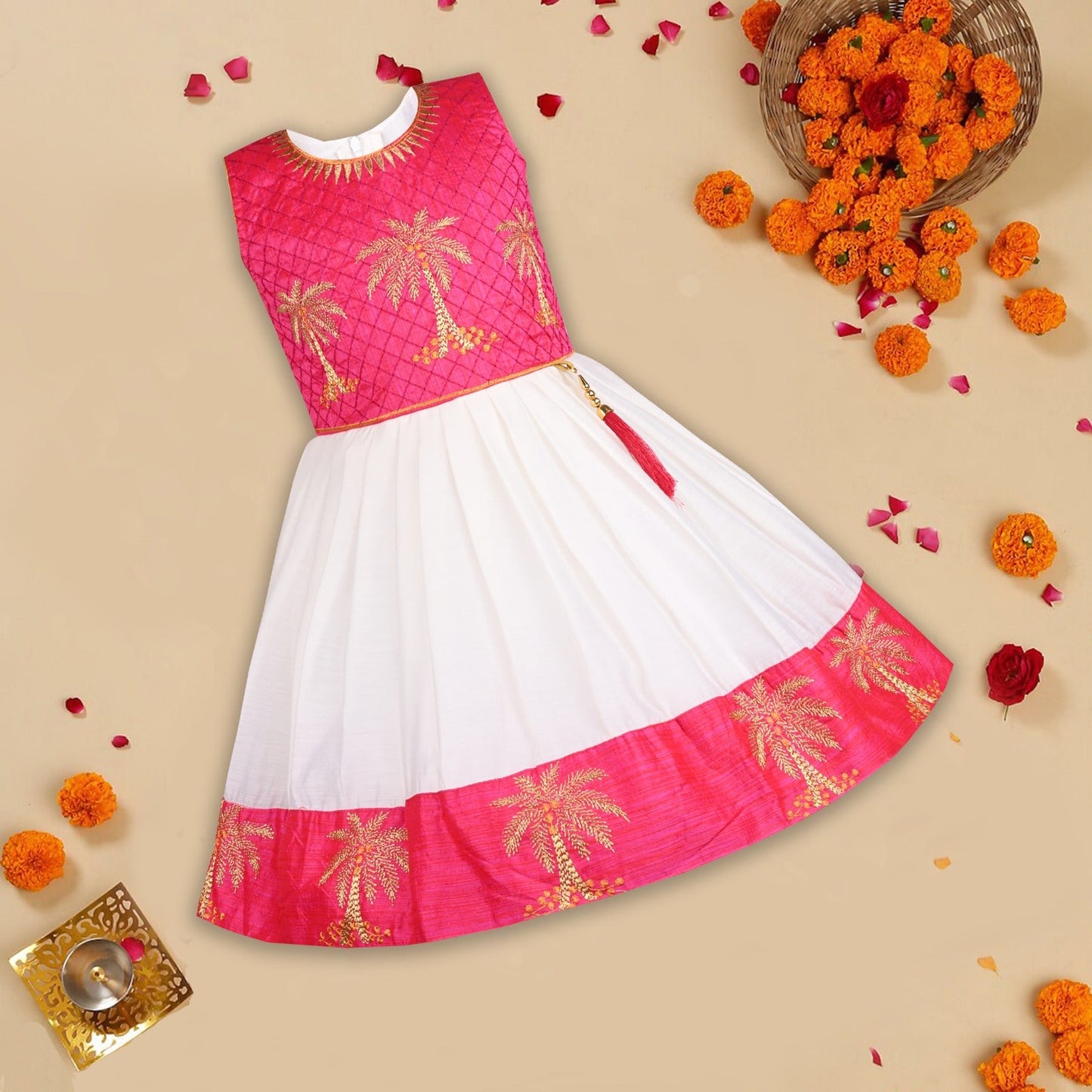 Buy Premium Ethnic Dress for Baby Girl Online | Girls Onam kasavu dress | Girls Pongal Dress