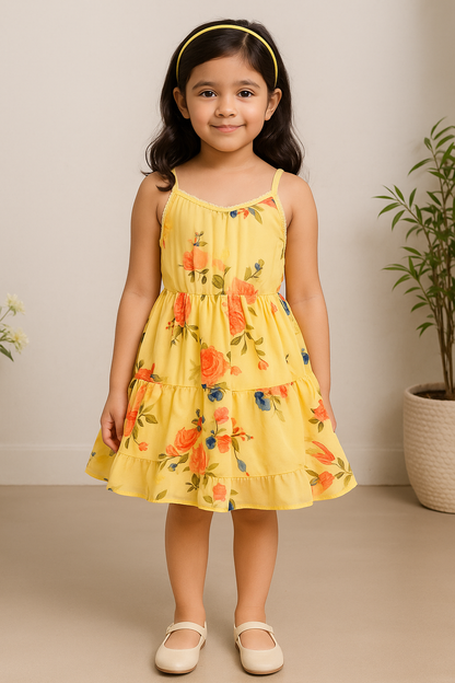 Girls Floral Printed Fit and Flare Dress