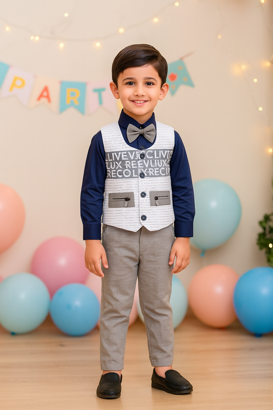 Boys 3-Piece Clothing Set with Bow Tie - Navy Blue