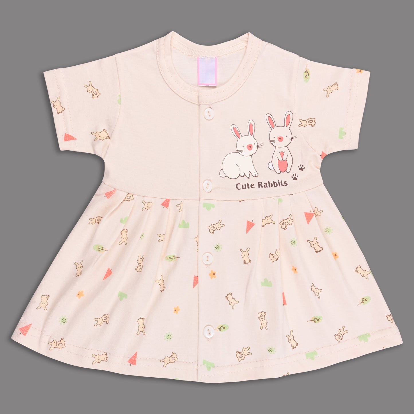 Baby Girls Hosiery Cotton Printed Frock Dress Combo (Pack of 2) – Pink & Cream Cartoon Print