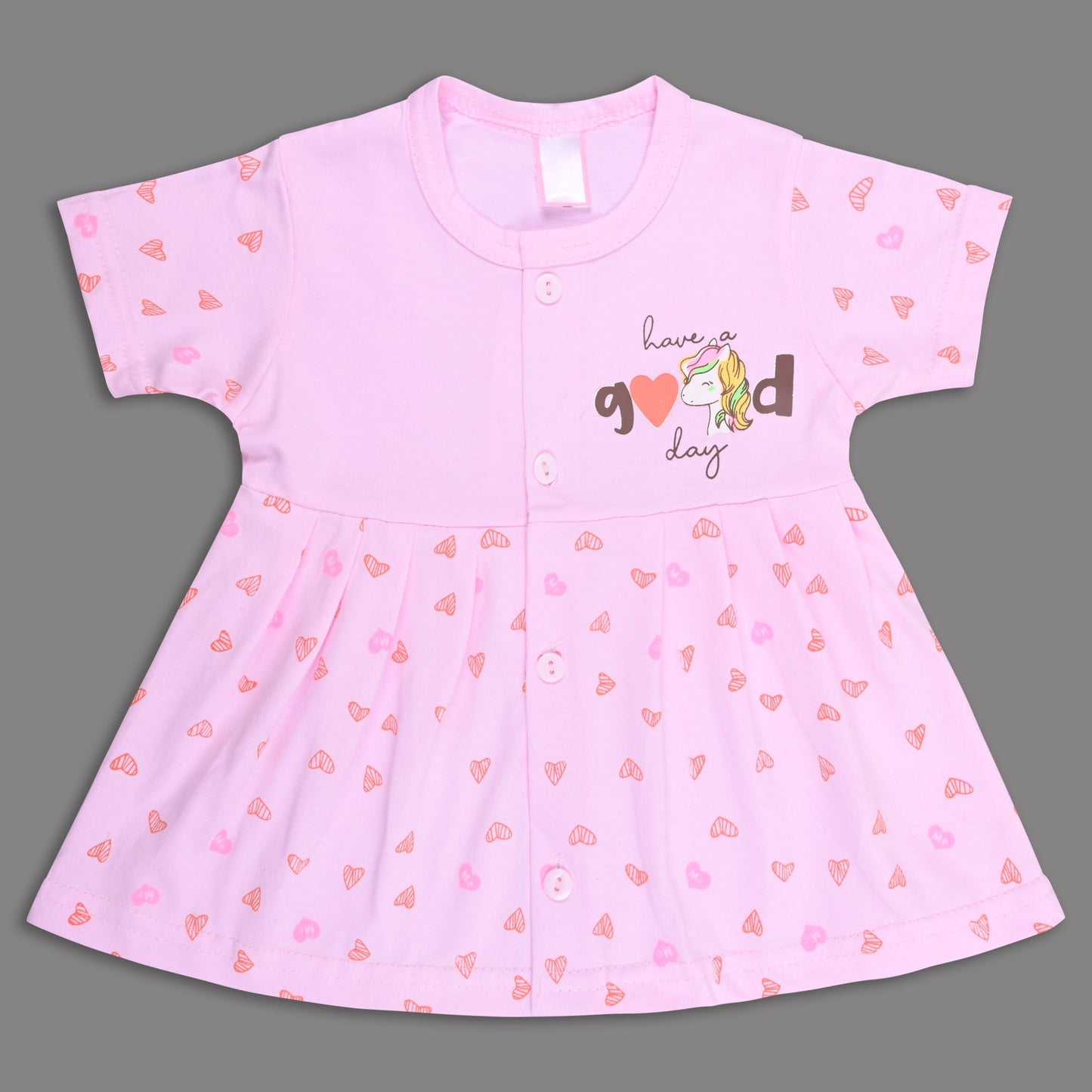 Baby Girls Hosiery Cotton Printed Frock Dress Combo (Pack of 2) – Pink & Cream Cartoon Print
