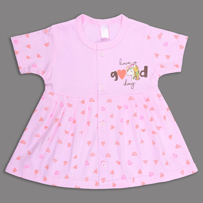 Baby Girls Hosiery Cotton Printed Frock Dress Combo (Pack of 2) – Pink & Cream Cartoon Print