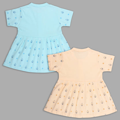 Baby Girls Hosiery Cotton Printed Frock Dress Combo (Pack of 2) – Pink & Cream Cartoon Print