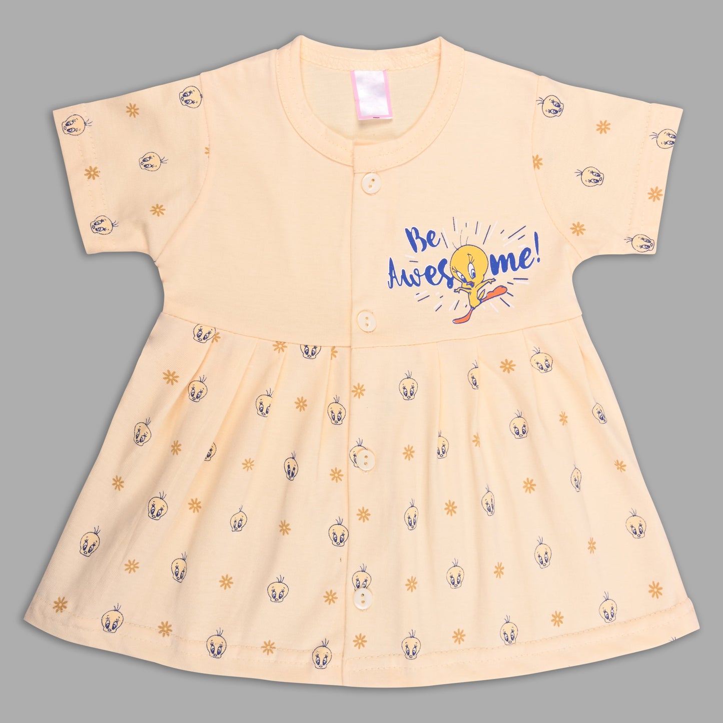 Baby Girls Hosiery Cotton Printed Frock Dress Combo (Pack of 2) – Pink & Cream Cartoon Print