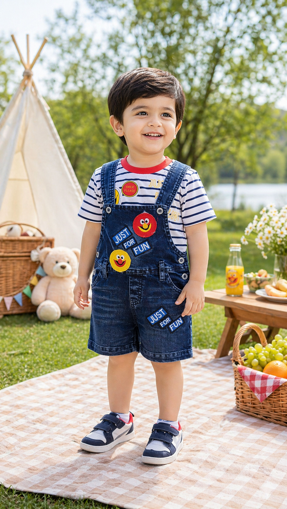 Boys Striped Denim Dungaree Set