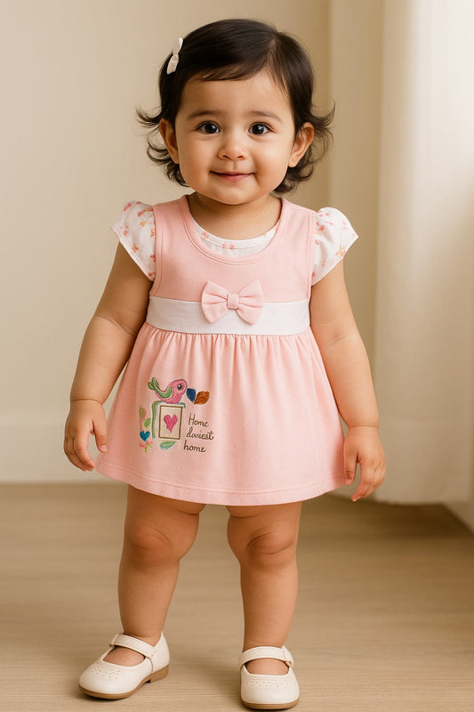 Girls Embroidered Sleeveless Frock with Brief - Baby Pink