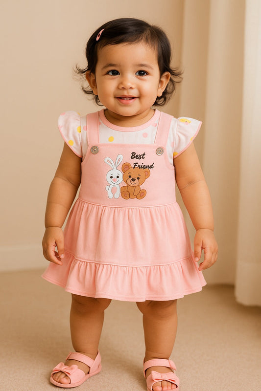 Girls Animal Print Cap Sleeve Frock with Brief - Light Green