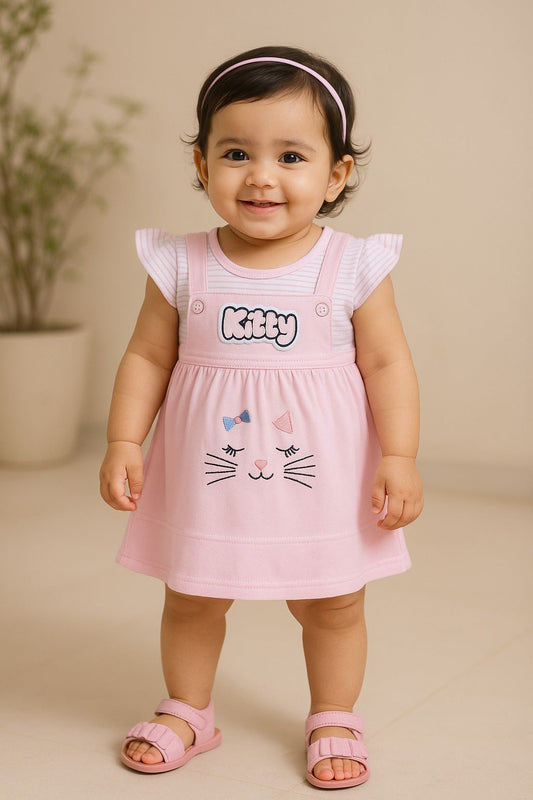 Girls Stripes and Embroidered Cap Sleeve Frock Dress comes With brief.