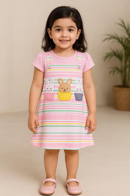 Girls Stripes Fit and Flare Cap Sleeve Frock Dress