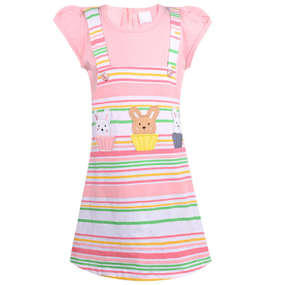 Girls Stripes Fit and Flare Cap Sleeve Frock Dress