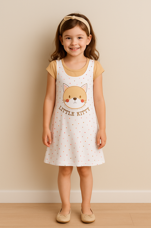 Girls Polka Print Fit and Flare Cap Sleeve Frock - Brown