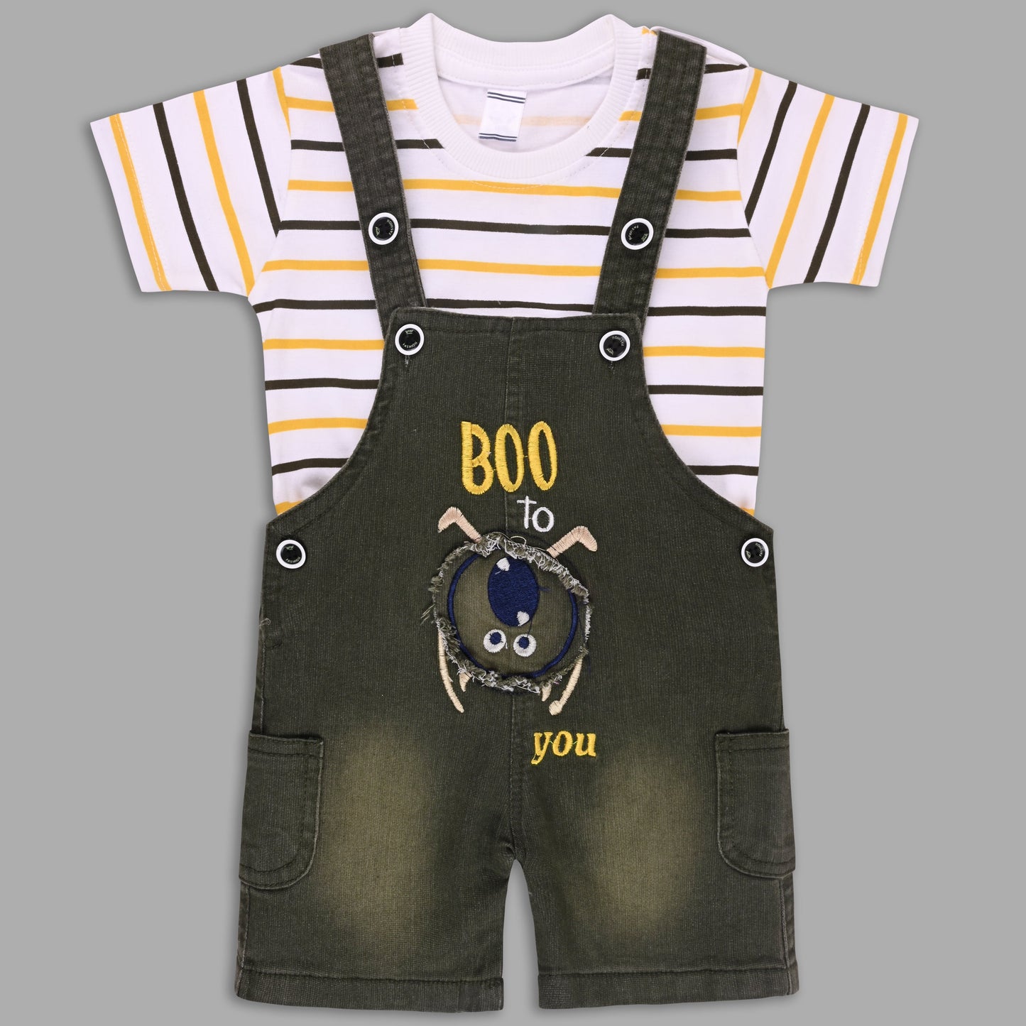 Boys Striped T-shirt and Denim Dungaree Set