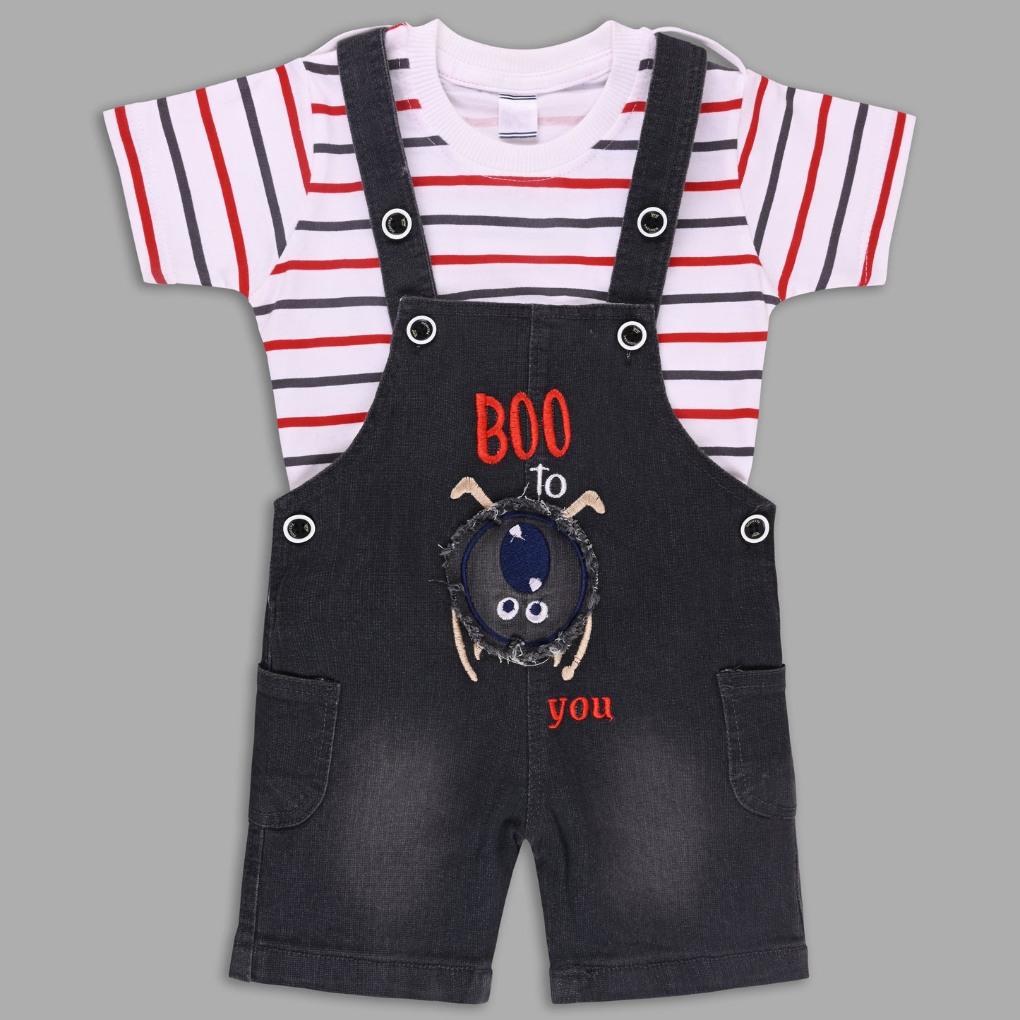 Boys Striped T-shirt and Denim Dungaree Set
