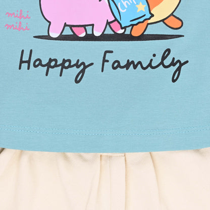 Girls Cat Print Cotton T-shirt and Ruffle Shorts Set