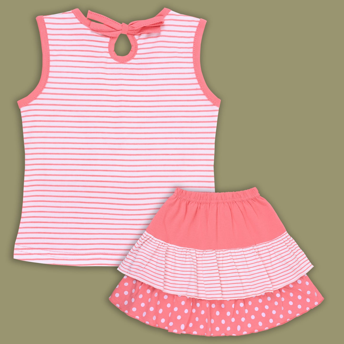 Girls Bow Cartoon Print Top & Skirt Summer Co-ord Set bt883lpnk