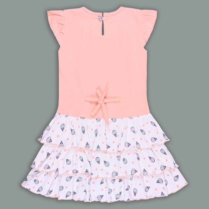 Girls Printed Layered Cotton Casual Dress