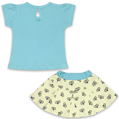 Girls Graphic Print Top and Skirt Clothing Set