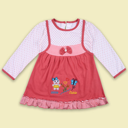 Girls Polka And Applique Print Top And Pant Full Sleeve Clothing Set