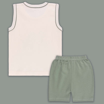 Boys Printed Cotton Tank Shirt and Shorts Set