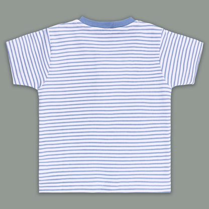 Boys Striped Teddy Print Cotton T-shirt and Shorts Set