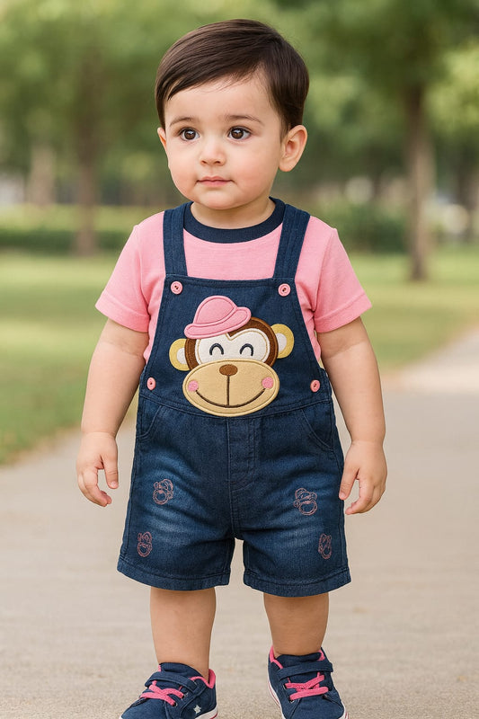 Baby Boys Applique T-Shirt and Shorts Dungaree Set - Baby Pink