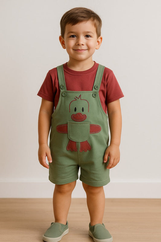 Baby Boys Applique T-Shirt and Shorts Dungaree Set - Red