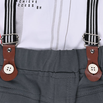Boys Cotton Printed T-shirt and Suspender Dungaree Set btp837