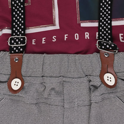 Boys Cotton Printed T-shirt and Suspender Dungaree Set