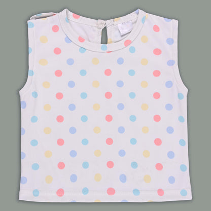 Girls Pastel Polka Cotton Tank Top with One-Shoulder Dungaree